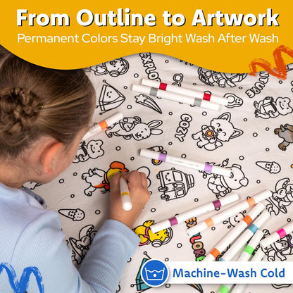 Cozy Coloring Blanket for Kids & Adults -15 Markers | 40" X 60", Fabric Markers Included, Permanent Vibrant Sherpa Fleece Design, Ages 3+, Machine Washable, Gift Wrapped