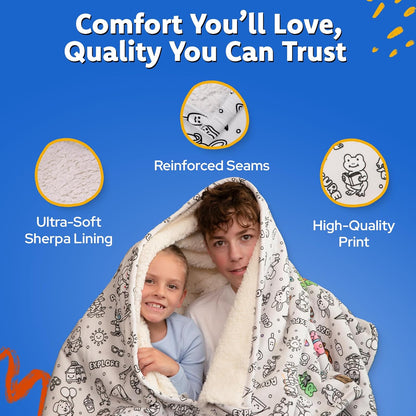 Cozy Coloring Blanket for Kids & Adults -15 Markers | 40" X 60", Fabric Markers Included, Permanent Vibrant Sherpa Fleece Design, Ages 3+, Machine Washable, Gift Wrapped