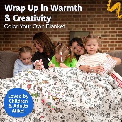 Cozy Coloring Blanket for Kids & Adults -15 Markers | 40" X 60", Fabric Markers Included, Permanent Vibrant Sherpa Fleece Design, Ages 3+, Machine Washable, Gift Wrapped